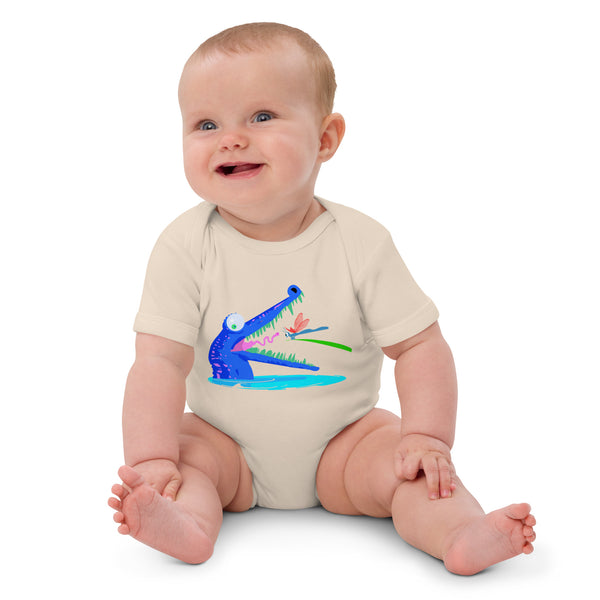 Organic Cotton Crocodile Teeth Baby Onesie