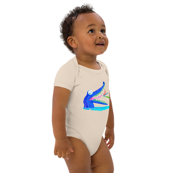 Organic Cotton Crocodile Teeth Baby Onesie