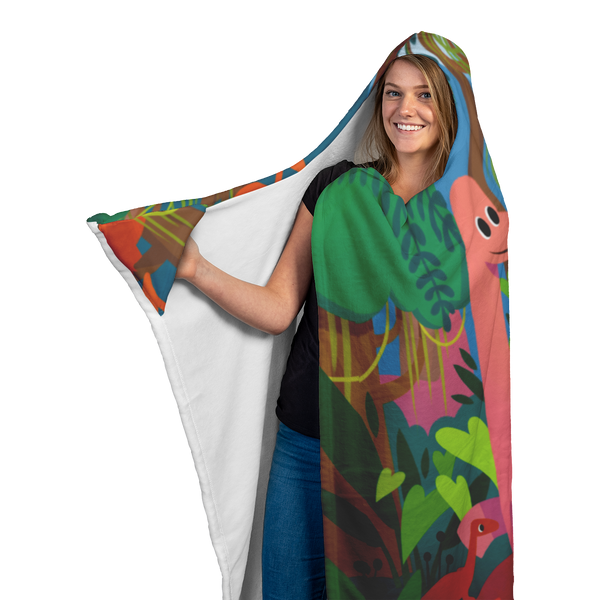 Dinosaurs in the Forest Hooded Blanket