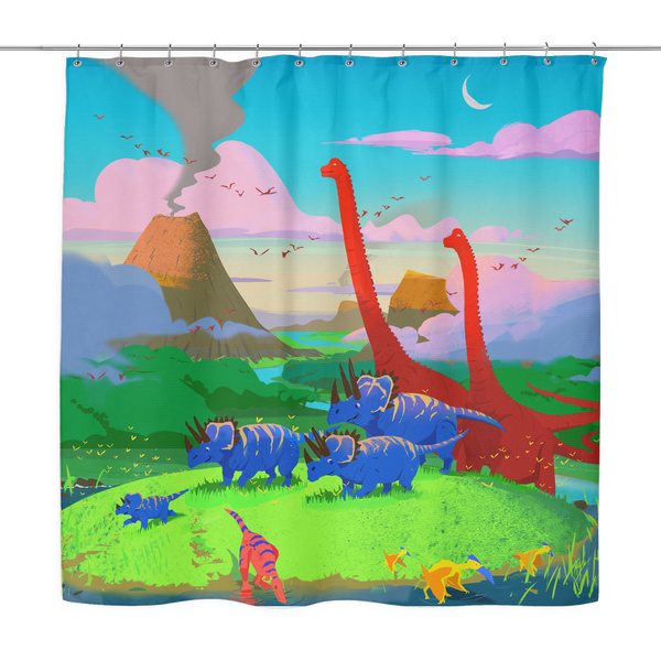 Dinostorus Sunset At The Stream Shower Curtain