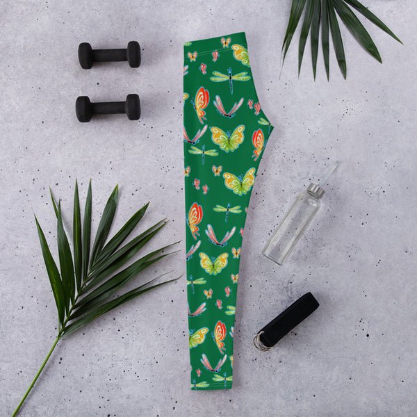 Butterfly Flutter - Women's Leggings - Dark Green